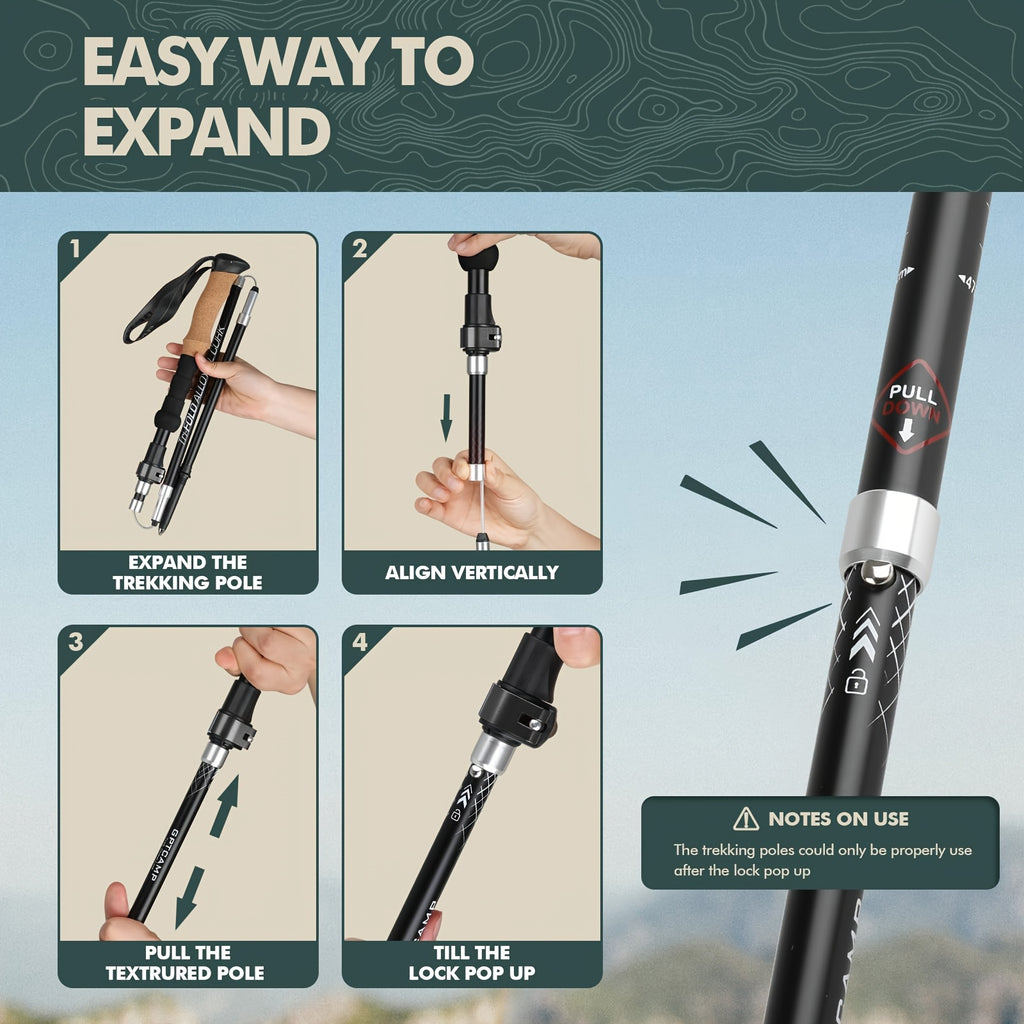 Foldable Trekking Poles 2 Pack with Carrying Case – Lightweight Aluminum Alloy Hiking Sticks, Quick-Lock, Ergonomic Non-Slip Grips for Men & Women Camping Travel, 7 Colors