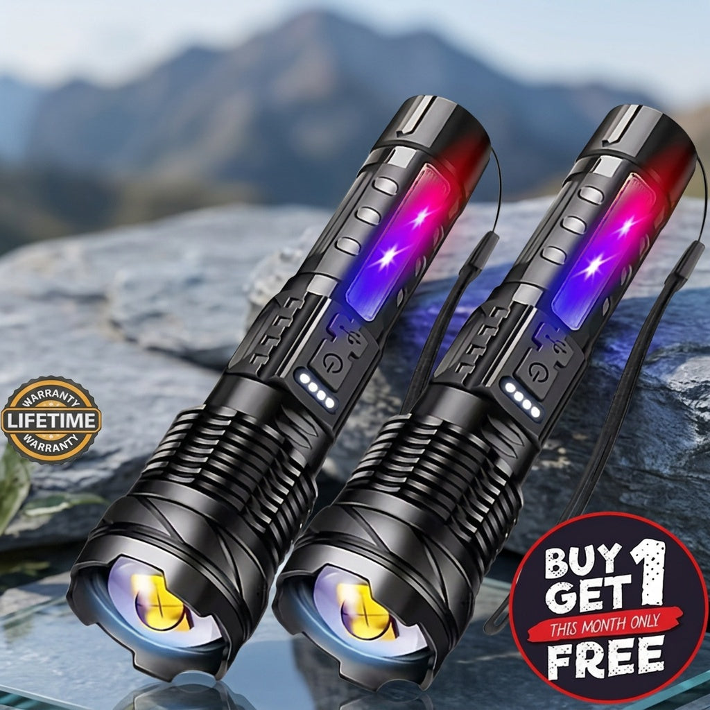 LED COB Rechargeable Flashlight Ultra Bright Zoomable Floodlight USB Rechargeable 1500mAh Battery Multi-Mode Torch for Camping Fishing Hunting Emergency Outdoor Use