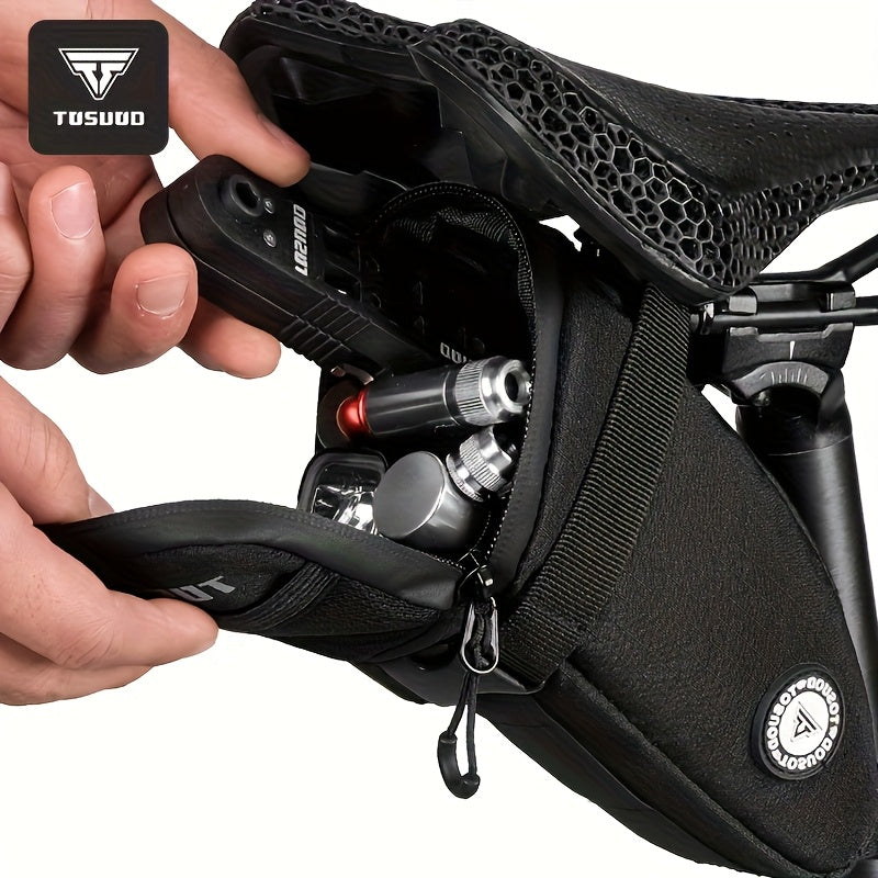 Bike Saddle Bag Large Capacity Waterproof – Reflective Cycling Under Seat Storage Bag for Road & Mountain Bikes with Adjustable Strap