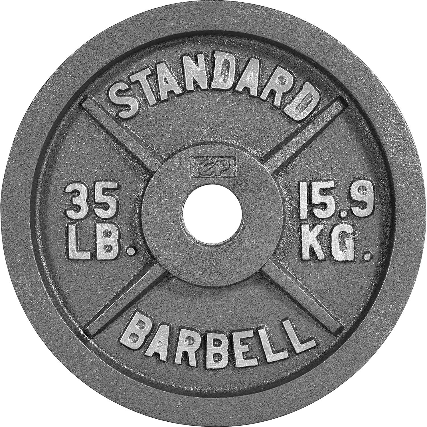 CAPHAUS 2-Inch Solid Cast Iron Weight Plates for Strength Training Weightlifting Bodybuilding Powerlifting - Grey Baked Enamel Barbell Plates 2.5LB 5LB 10LB 25LB 35LB 45LB 100LB Single & Sets