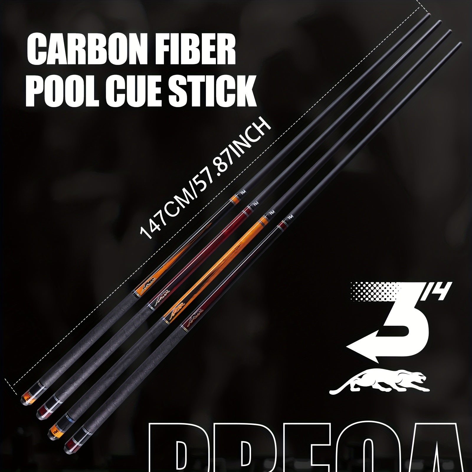 Carbon Fiber Pool Cue 58 Inch Professional Billiard Cue Stick Low Deflection 12.5mm Tip 3/8x8 Pin Joint Leather Grip – PREDAIDR SP Series Billiards Cue for Pool Players