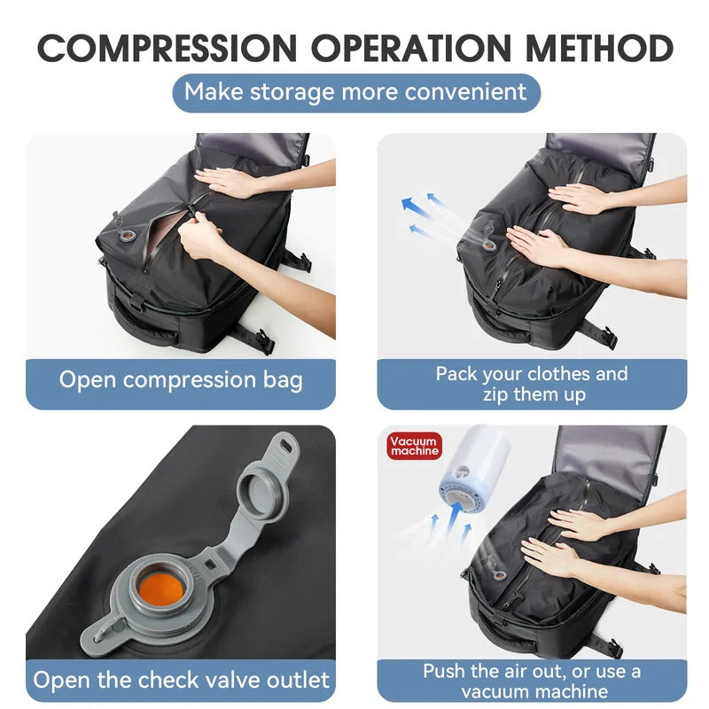 Vacuum Seal Compression Backpack with Air Pump – Expandable Large Capacity Travel Laptop Bag Space Saver Oxford Cloth Carry-On for Men Women Hiking Commuting Weekend Trip Peacock Blue Green Black