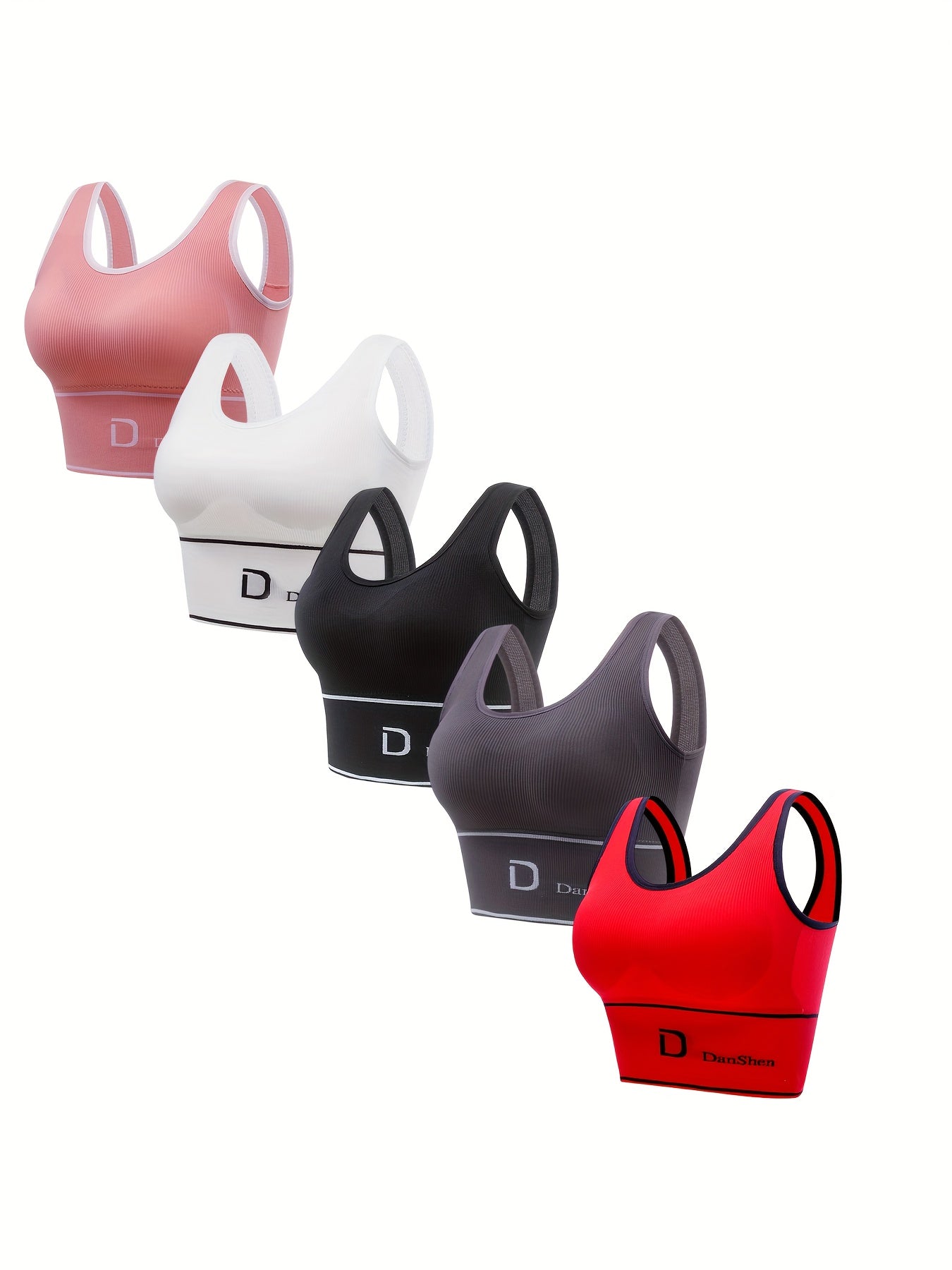 Women's Sports Bra 5-Pack Wireless Full Coverage High Elasticity Nylon - Breathable Yoga Running Workout Bra - Stretchy Round Neck Machine Washable Mixed Colors S M L XL