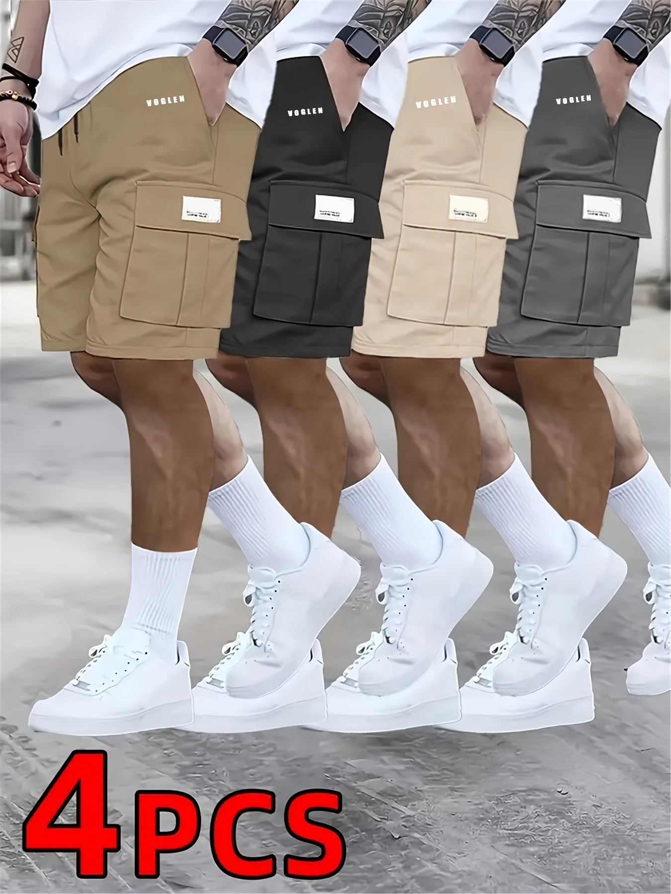 Men's Loose Fit Workwear Shorts 4pcs 5-Pocket Large Pocket Casual Athletic Gym Basketball Outdoor Summer Training Pants S-XXXL