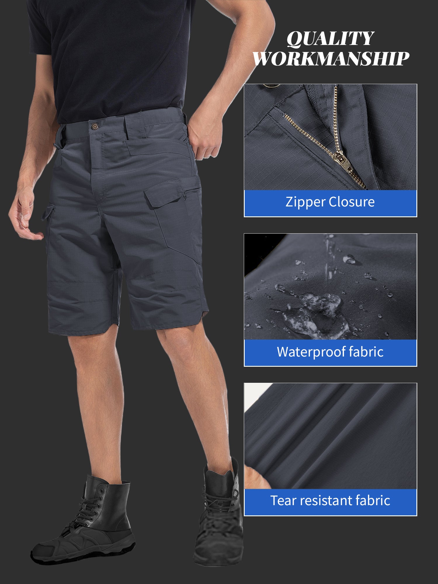 Cargo Shorts for Men 2 Pack – Multi-Pocket 100% Polyester Regular Fit Outdoor Hiking Work Casual Shorts S-XXXL (Black, Gray, Khaki, Army Green)
