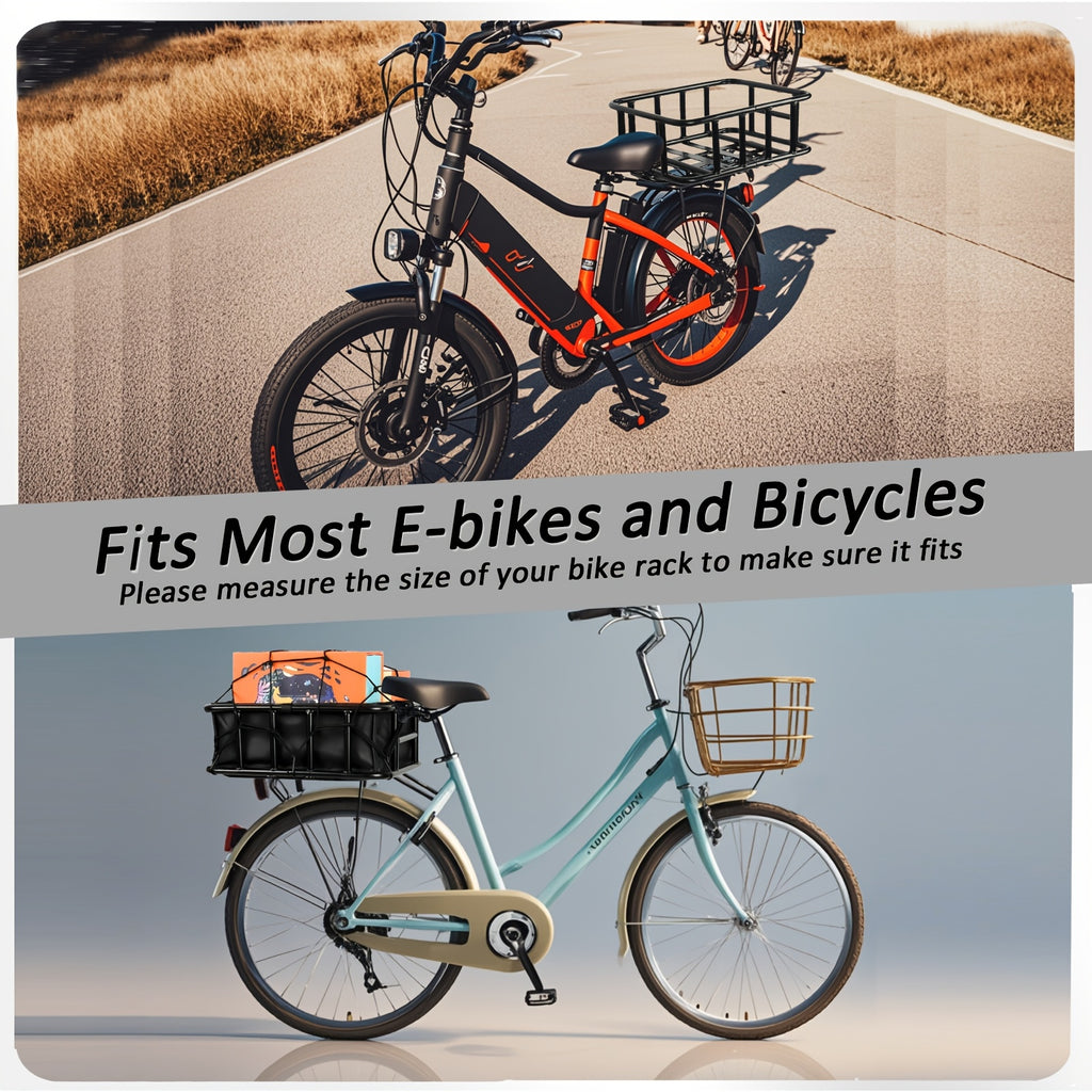 Rear Bike Basket Heavy Duty Iron Large Removable Folding, Bicycle Rear Mount Basket for Most Bikes & Ebikes, Black Frame Cargo Basket for Groceries Vegetables Pets, Commuter Cycling Accessory
