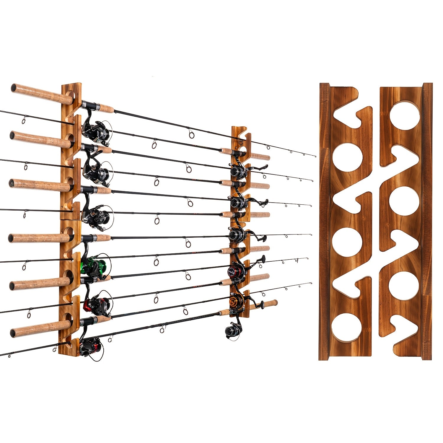 Fishing Rod Rack Wall or Ceiling Mounted Fishing Pole Holder Garage Storage Organizer Holds 6 to 24 Rods Space Saving Fishing Gear Organizer