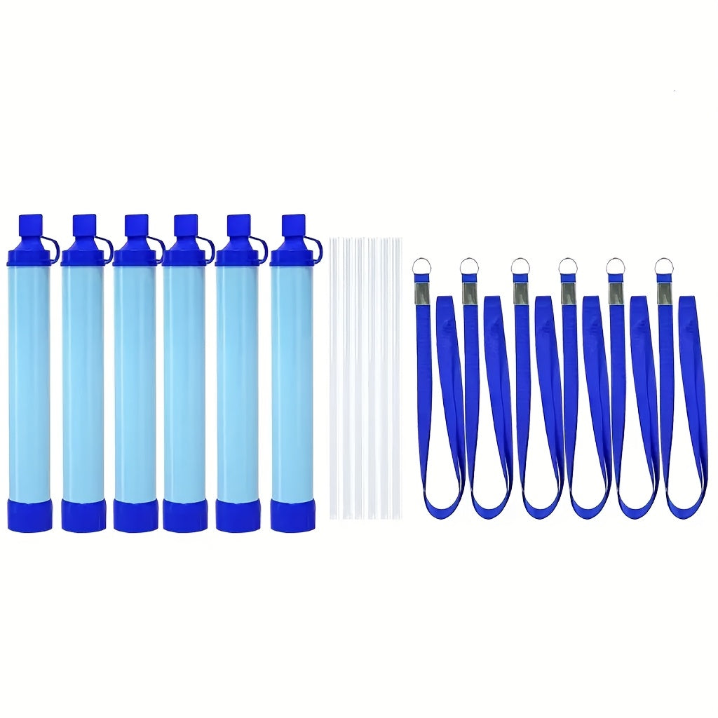 Personal Water Filter Straw Survival Gear Set with Carabiner Syringe Extension Tube - Water Purifier for Camping Hiking Backpacking Climbing Emergency, 1-6 Pack