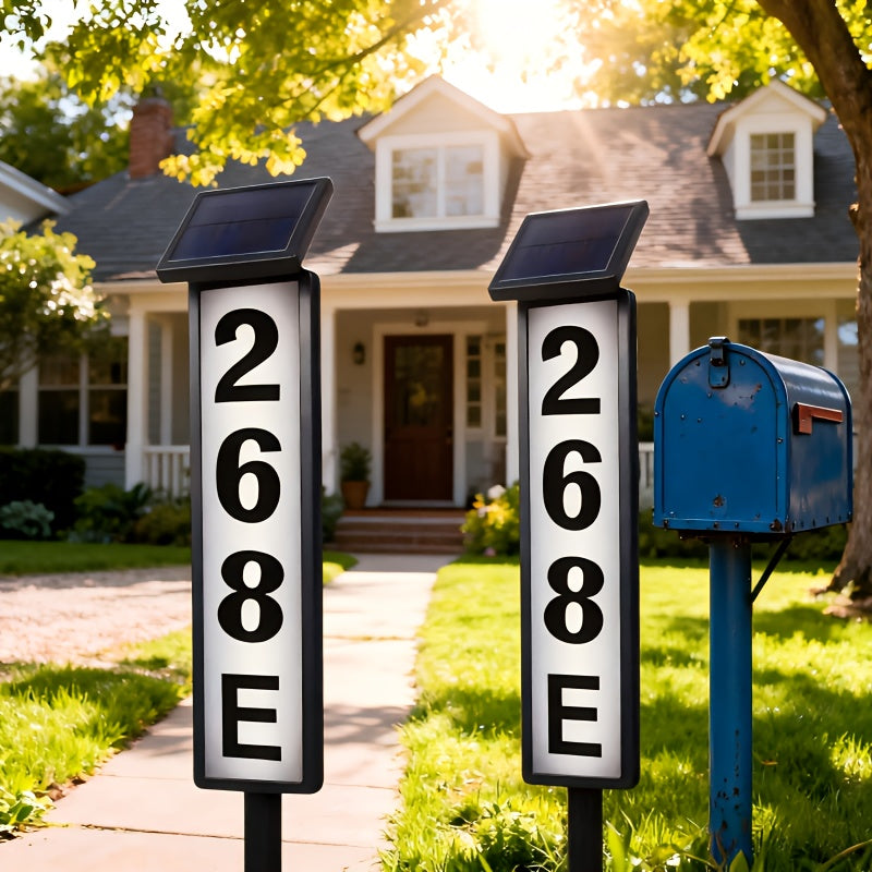 Solar House Number Light Outdoor - Ground Stake Lawn Lamp, No Wiring, Auto Night Lighting, IP44 Waterproof Address Plaque Light for Home, Mailbox, Driveway & Commercial - 1 Pack / 2 Pack