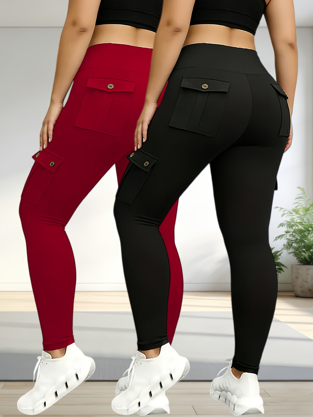 5-Pack Women's High Waist Yoga Leggings Set with Secure Flap Pockets – Sweat-Wicking Workout Running Sports Pants S M L XL XXL