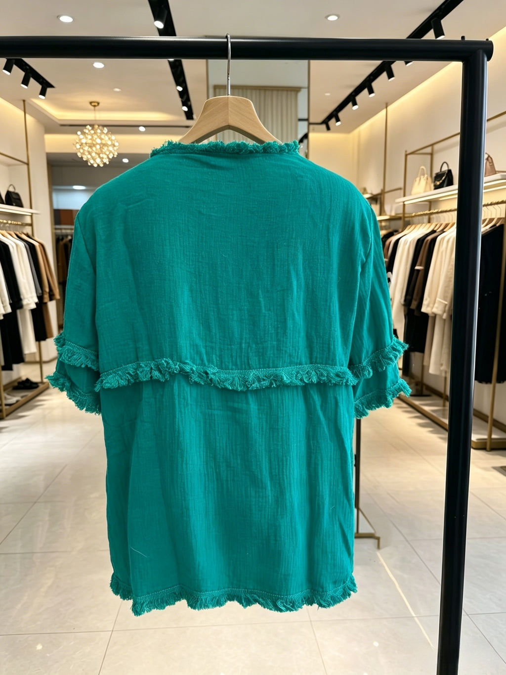 Women's Fringed Trim Short Sleeve Casual Blouse – Soft Knit Crew Neck Top for Summer, Beach & Everyday Wear | Royal Blue, Aquamarine, Sky Blue, Grey, Green (S-XXL)