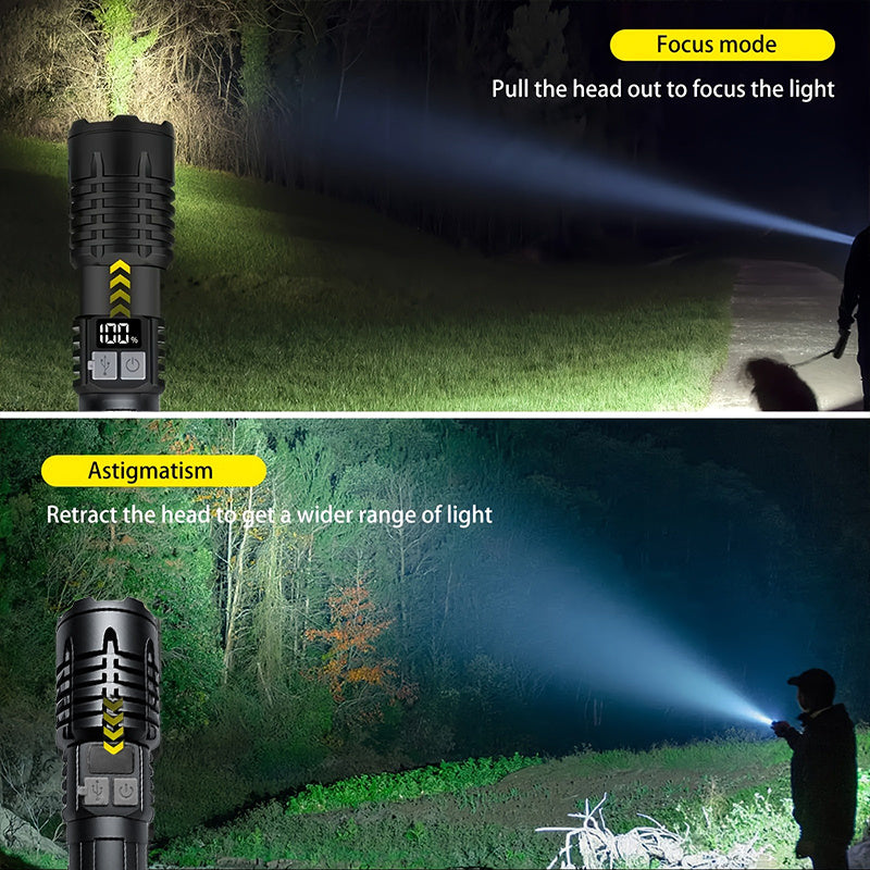 Rechargeable Flashlight Ultra Bright LED Zoomable High Lumens USB Type-C Fast Charging 3 Light Modes Digital Display Tactical Flashlight for Camping Hiking Emergency Hunting 1 2 Pack