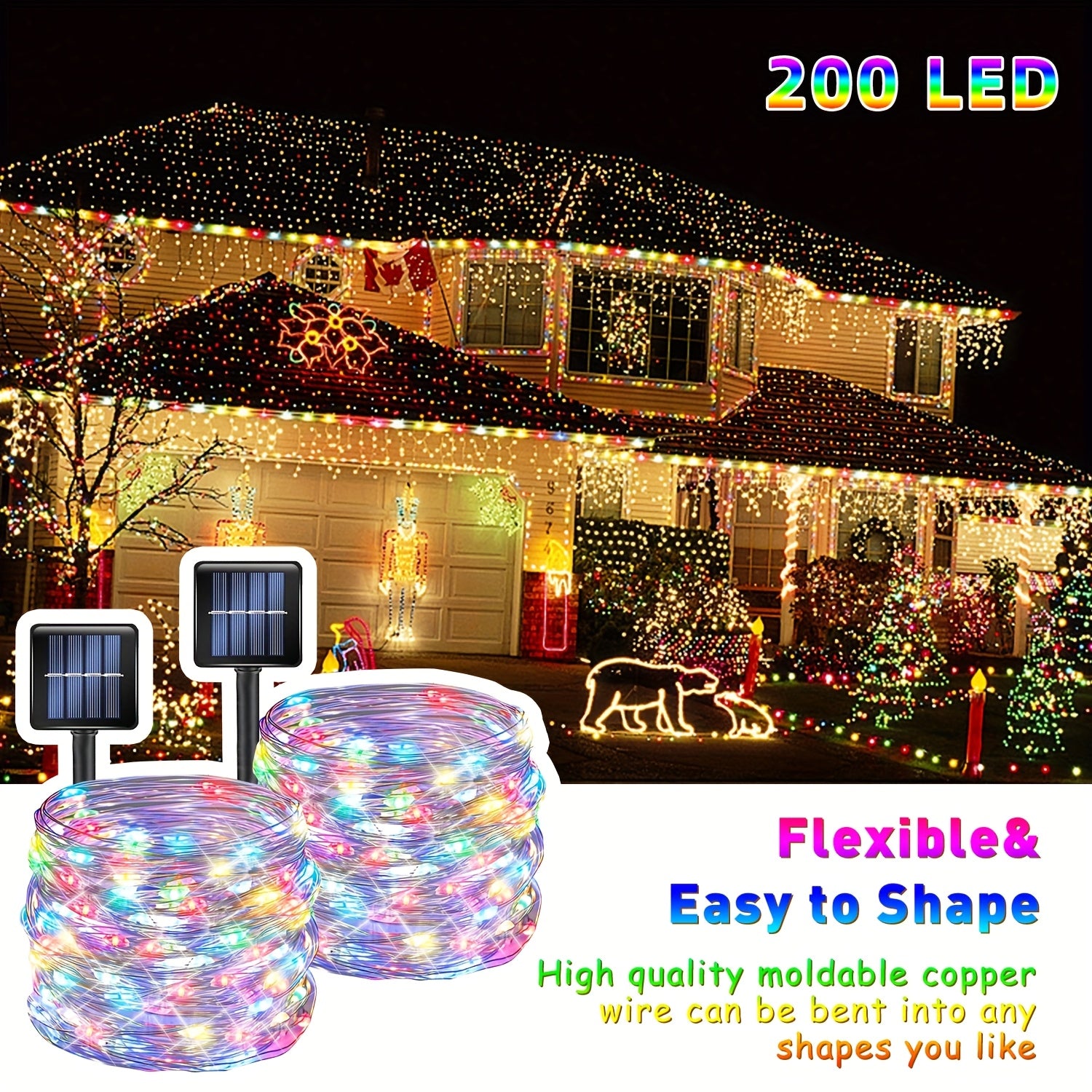 Solar String Lights Outdoor 2 Pack – 300 LED 104FT Copper Wire Fairy Lights, 12 Modes, IP65 Waterproof, Warm White for Garden Yard Tree Patio Wedding Christmas Party