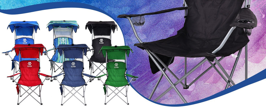 Folding Camping Chair with Canopy Sunshade Portable Beach Chair – 225 lbs Support Wide Seat Cup Holder Carrying Bag for Outdoor Lawn
