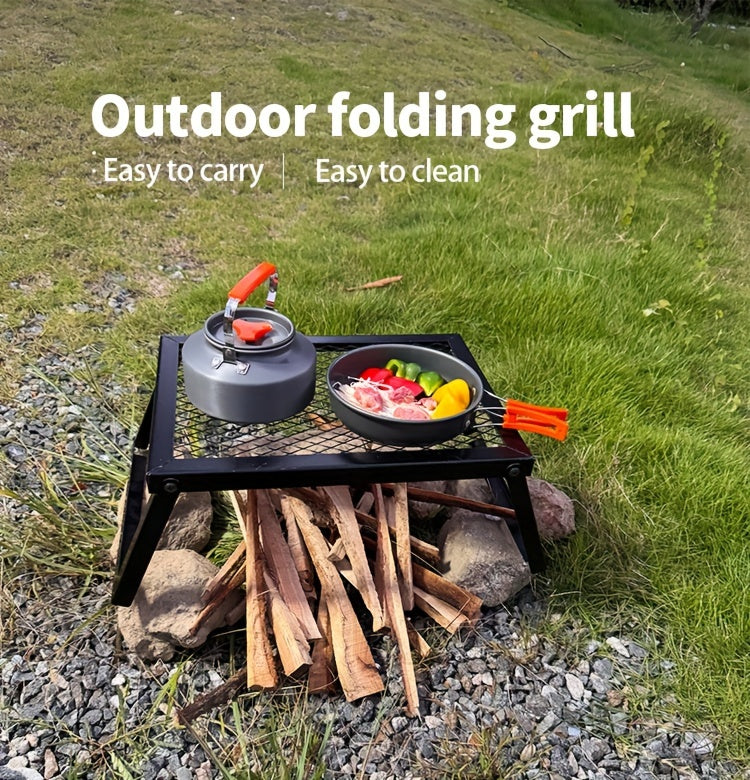 Heavy Duty Bonfire Campfire Grill for Outdoor Camping - Portable BBQ Grill with Firewood Rack, Storage Bag, Food Clips & Cleaning Cloth, RV Picnic Backyard Grill, Gift for Men