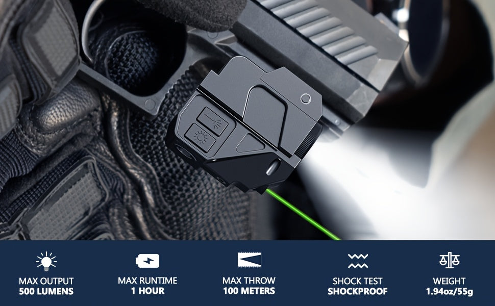 Tactical Green Laser Sight with LED Flashlight Combo USB Rechargeable Ambidextrous for 20mm Picatinny Rail Air Pistol Handgun Shotgun Rifle