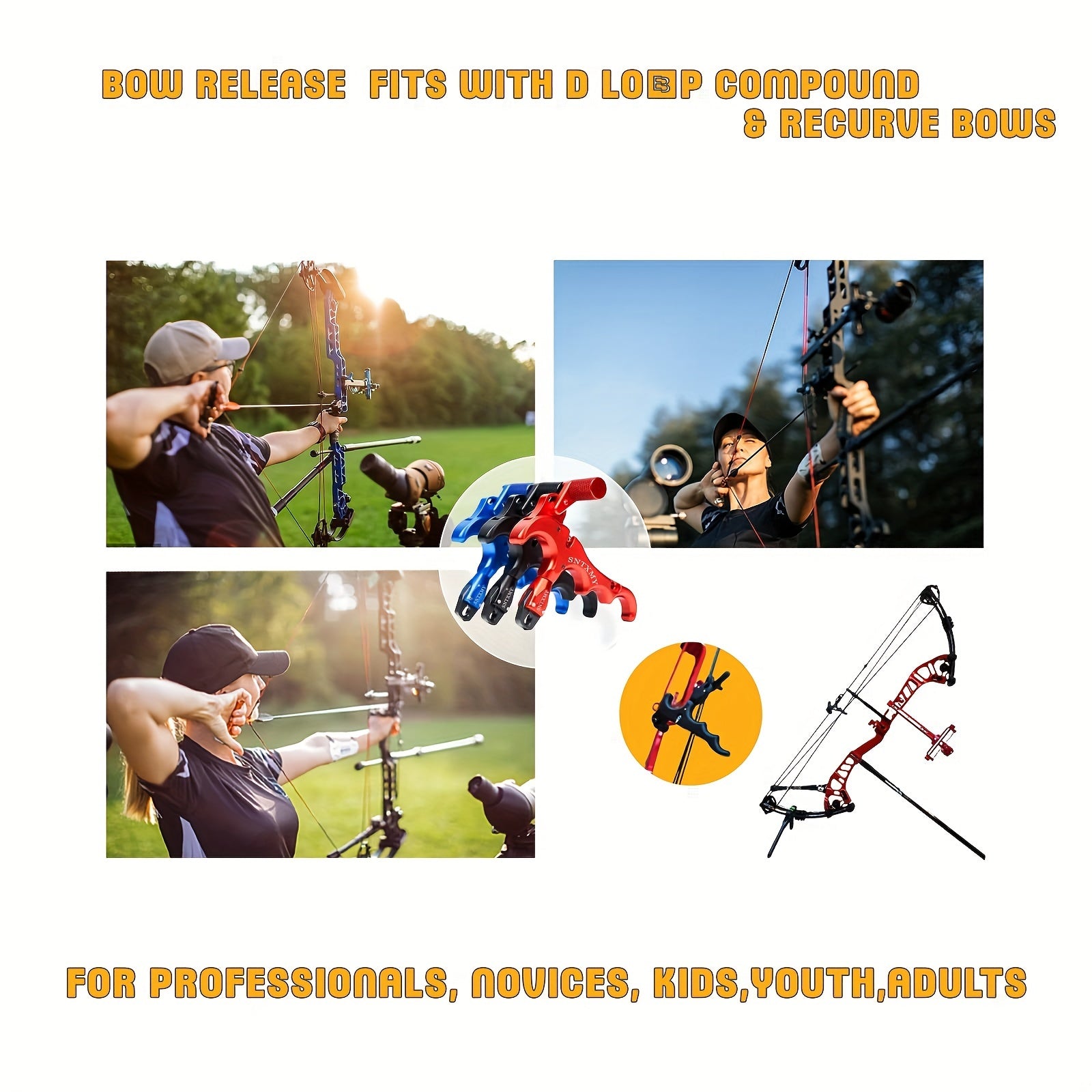 Compound Bow Release Aid Aluminum 360° Rotating Head Thumb Trigger – 3 & 4 Finger Archery Release for Compound Bows Hunting & Target Shooting Black Red Blue Silvery Grey