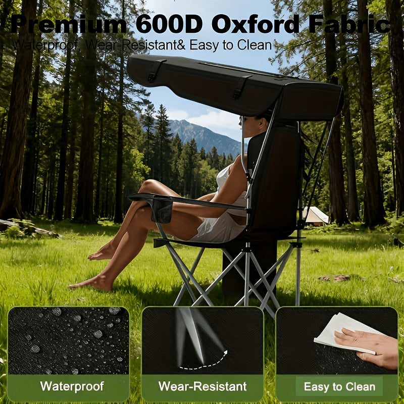 Oxford Canopy Camping Chair 600D Portable Folding – Durable Sunshade Seat for Beach, Picnic, Fishing, Sports Events & Backyard | Black, Red, Blue, Green