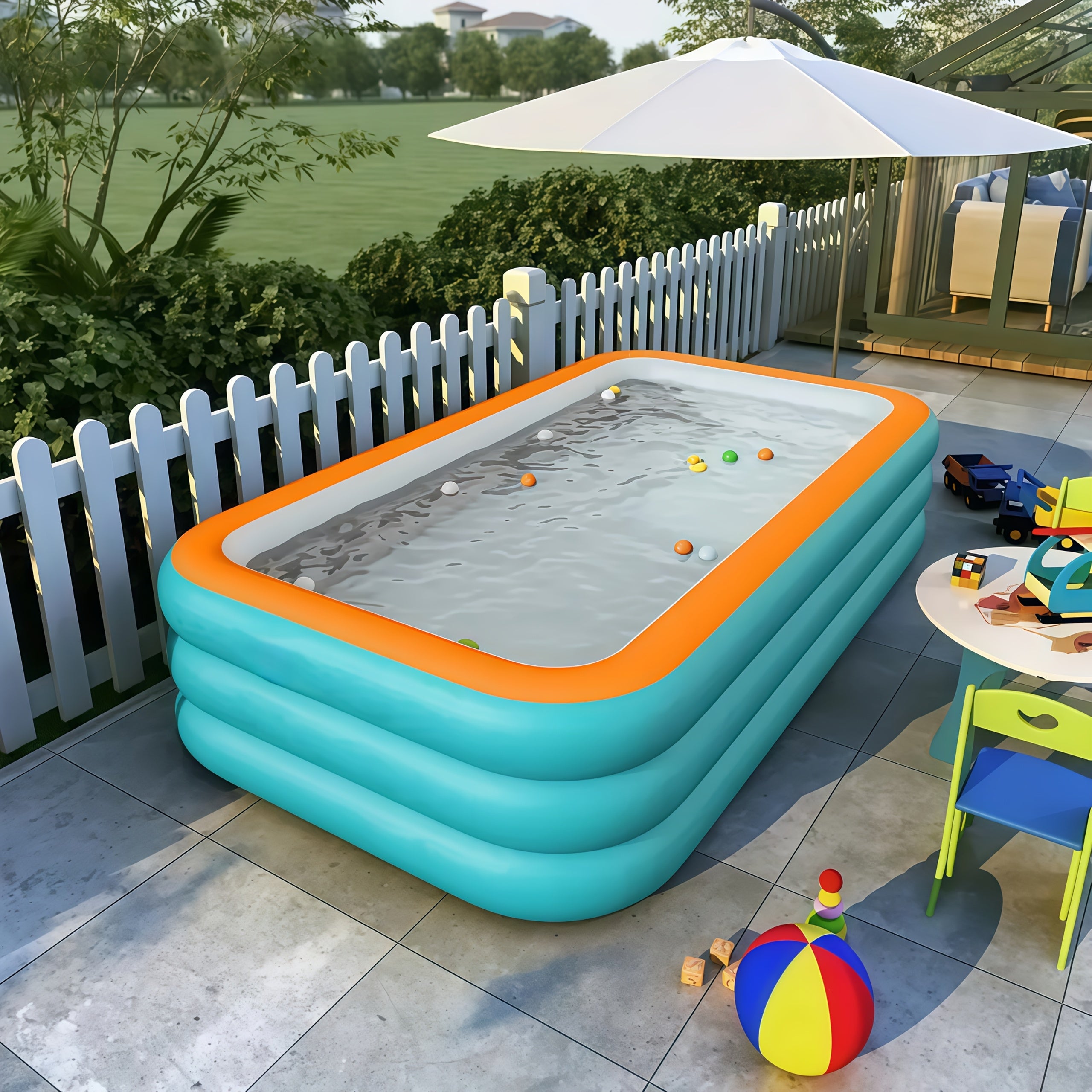 Large Inflatable Family Pool for Adults – 3 & 4 Layer Durable Quick Setup Outdoor Swimming Pool Seats 4-9 People for Summer Parties Backyard Fun 82-120 Inch