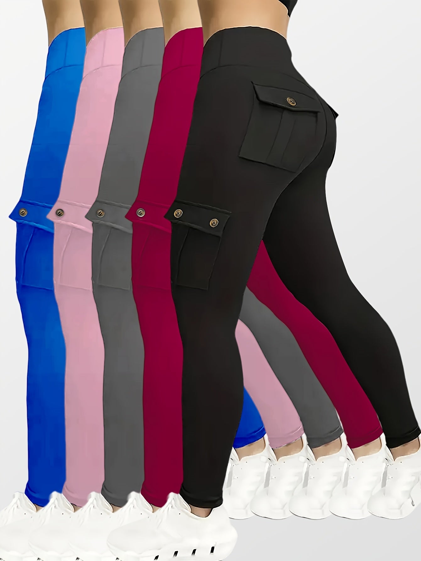 5-Pack Women's High Waist Yoga Leggings Set with Secure Flap Pockets – Sweat-Wicking Workout Running Sports Pants S M L XL XXL