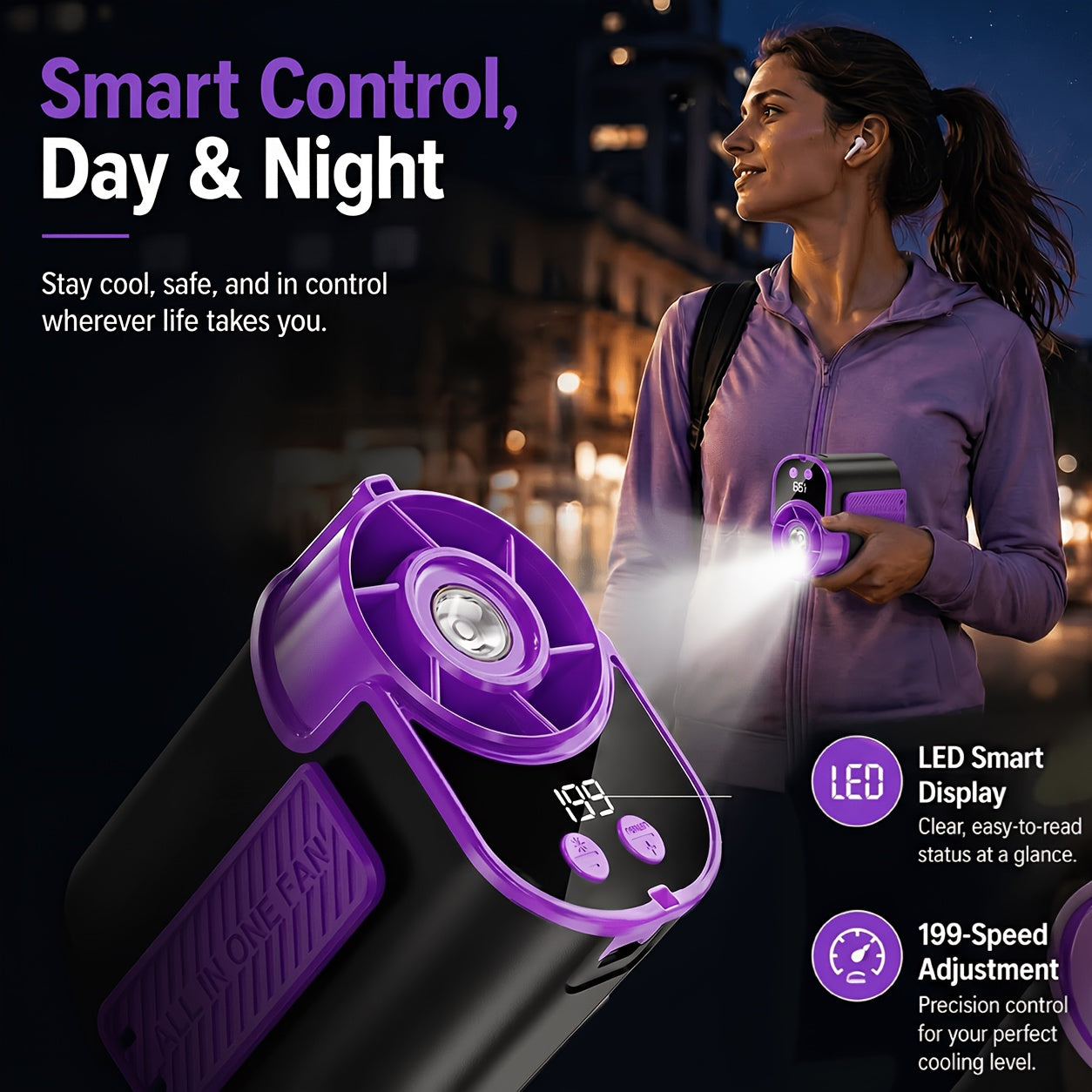 Hands-Free Neck Fan with Flashlight – 18000 RPM Brushless Motor, 199-Speed Adjustable, 5000mAh Battery, Wearable Portable Cooling Fan for Outdoor Work Camping Fishing Hiking, Single & 2-Pack