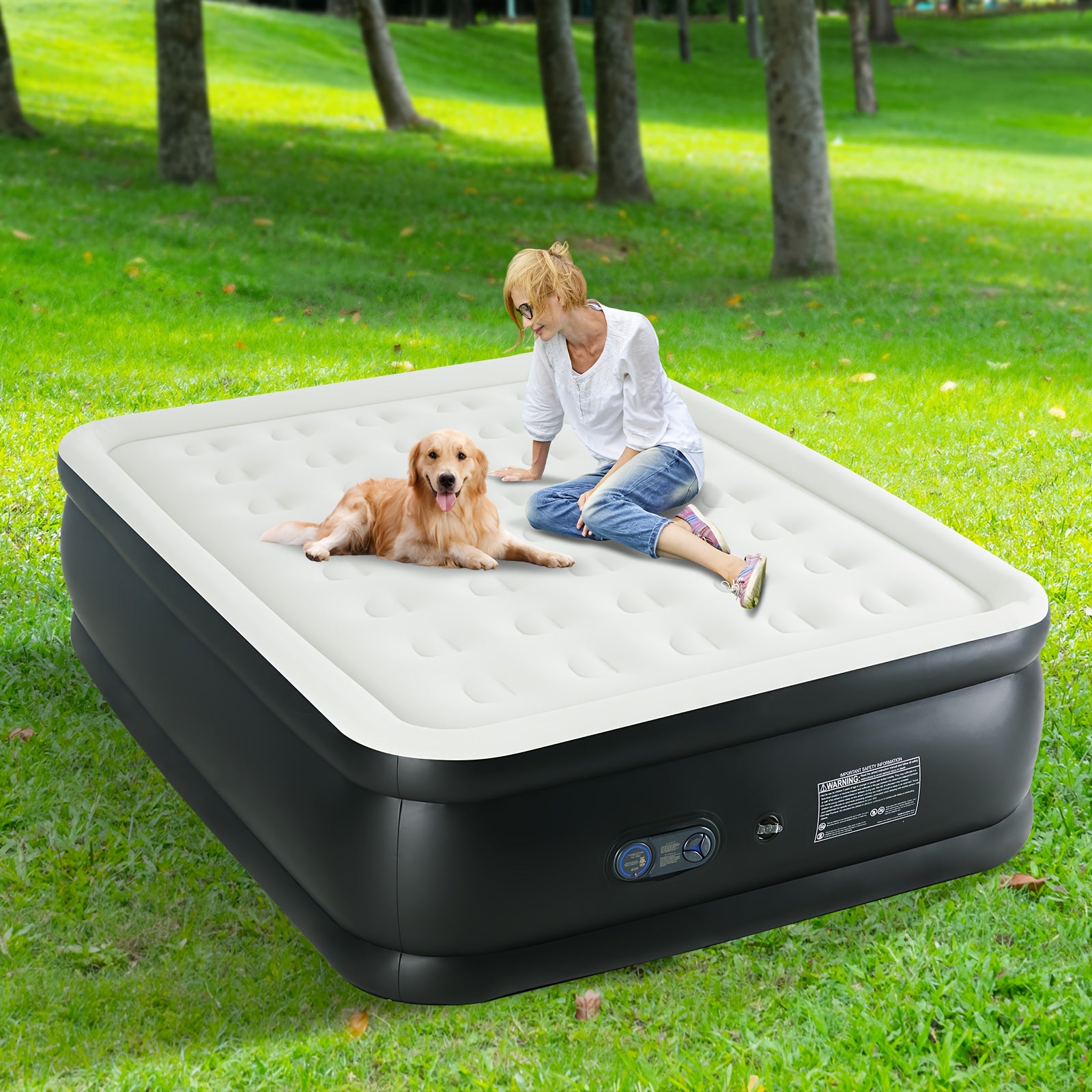 Camping Air Mattress with Pump – Honeycomb Anti-Deformation PVC Inflatable Sleeping Pad, Soft Flocking Top, 2-Person Camp Bed for Backpacking Hiking Outdoor Adventures, Multiple Sizes