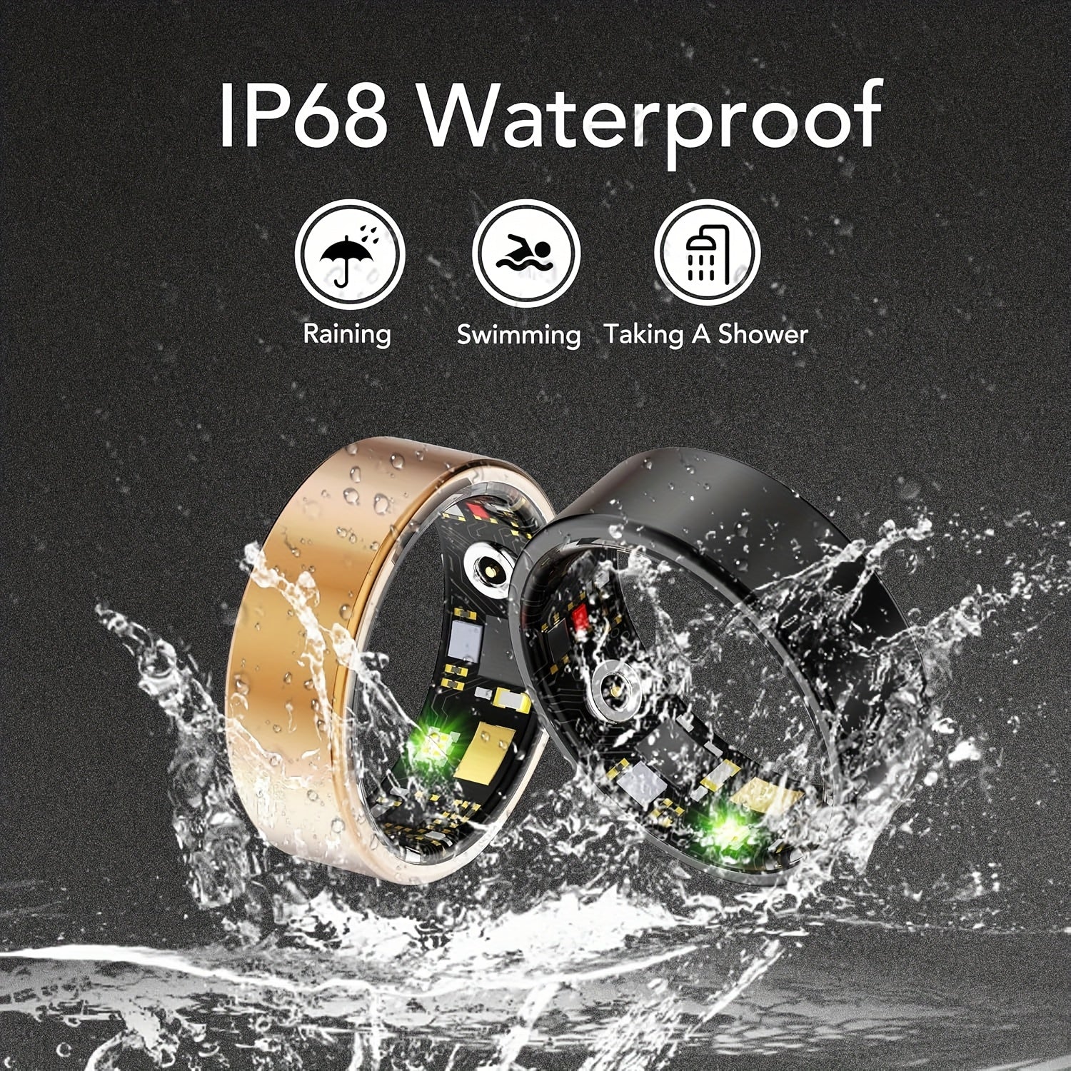 Smart Ring Fitness Tracker for Women Men – IP68 Waterproof Health Ring with Sleep Tracker, Step Counter & Distance Monitor, Compatible with iPhone & Android, Sizes #7-#13