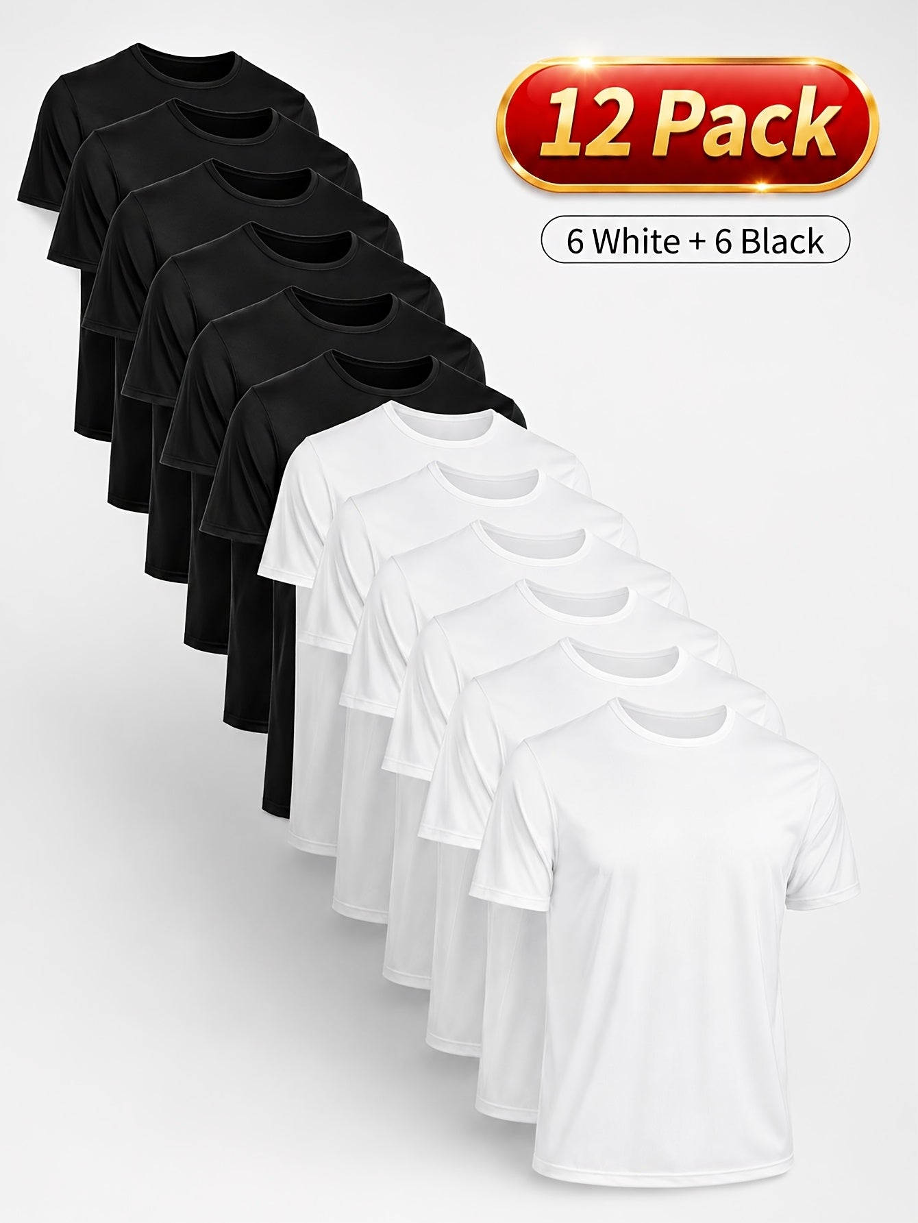 Moisture Wicking Gym T-Shirts 12-Pack Unisex Quick Dry Athletic Crew Neck Tees Loose Fit Breathable Workout Shirts Men Women Multi-Pack Value Set