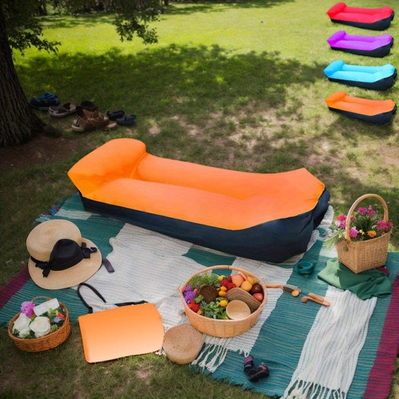 Portable Inflatable Camping Sofa Lounger Chair – Quick Inflate Outdoor Recliner for Beach, Backyard & Camping in Blue, Purple, Red & Green