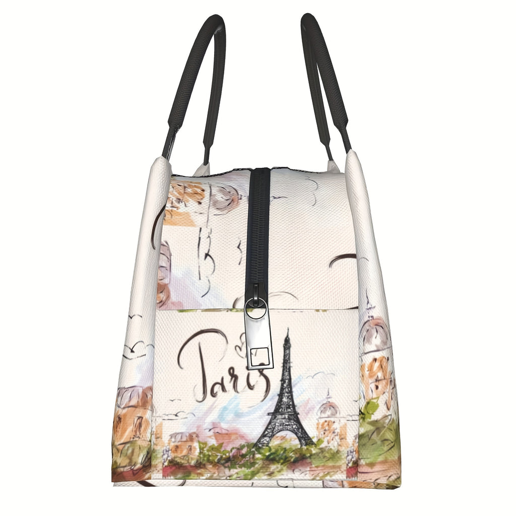 Eiffel Tower Insulated Lunch Bag Cooler Reusable Polyester Thermal Tote – 11x6.5x7 In for School Kids Teens Camping Picnic Beach Office Back to School Paris Gift