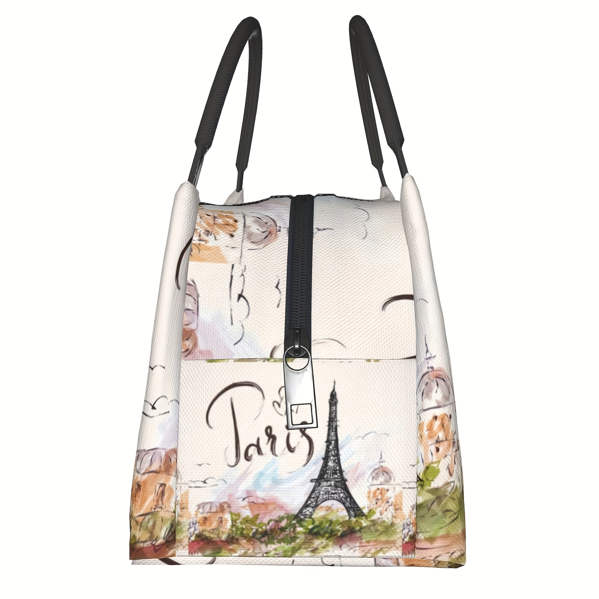 Eiffel Tower Insulated Lunch Bag Cooler Reusable Polyester Thermal Tote – 11x6.5x7 In for School Kids Teens Camping Picnic Beach Office Back to School Paris Gift