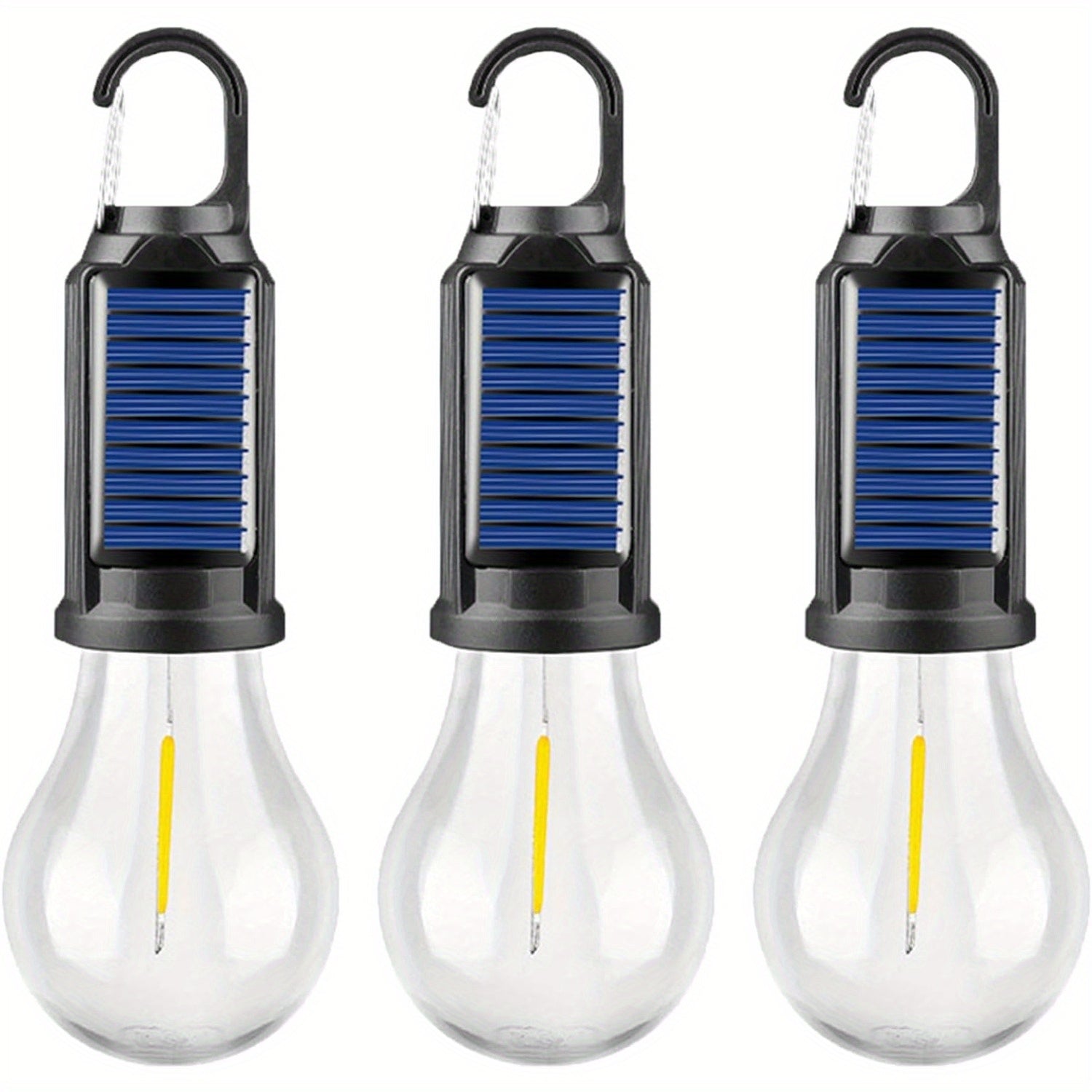Solar Camping Lantern 3 Pack USB Rechargeable LED Waterproof Tent Light with Clip Hook Outdoor Camping Hiking Emergency Flashlight Christmas Decoration