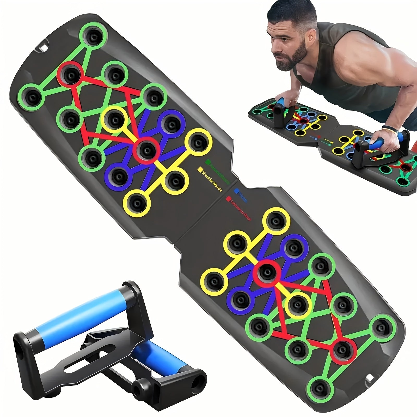 Push Up Board Multifunctional – Color-Coded Home Gym Workout Board for Chest, Triceps, Shoulders & Back Strength Training with Optional Pull Ropes