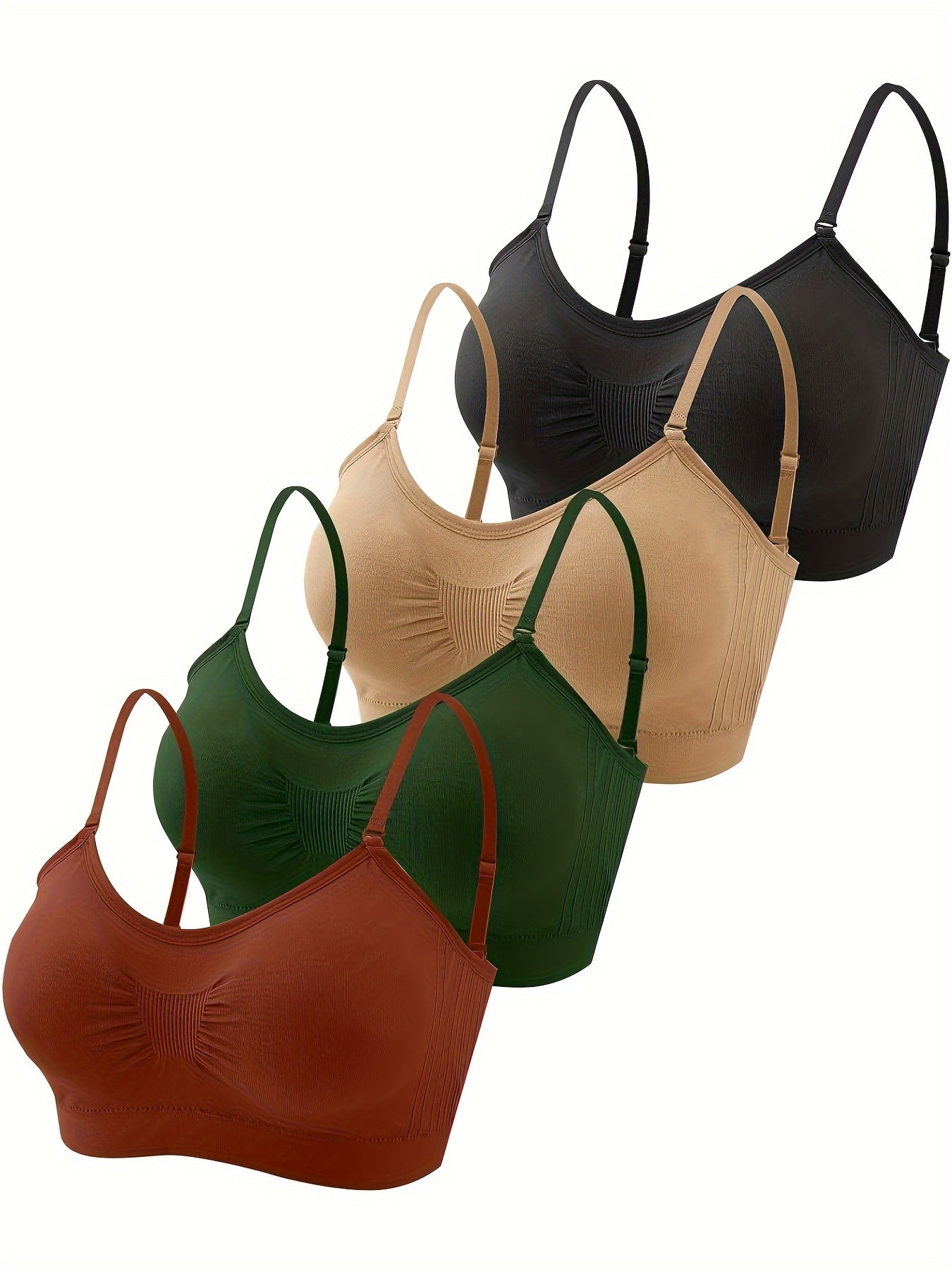 Padded Bralette 4-Pack Wireless V-Neck Adjustable Straps Cami Bra Sports Bra Tank Top Bra for Women Sizes S-XL Multiple Colors