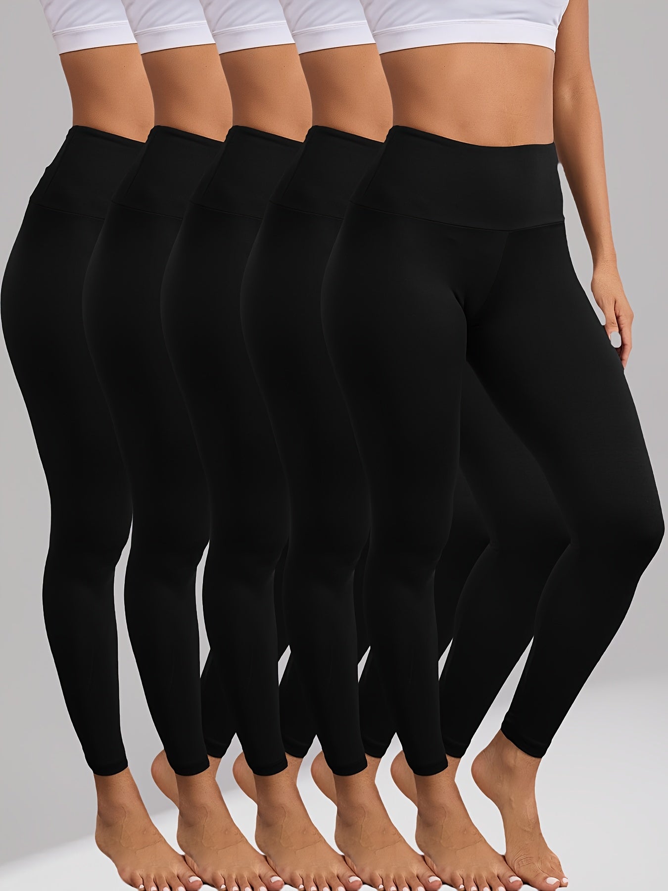 Women's High Waisted Tummy Control Leggings 5 Pack, Super Soft 4-Way Stretch Workout Yoga Running Pants, Full Length Non-Sheer Gym Leggings with Full Coverage All Season Comfort, Sizes S-XXL