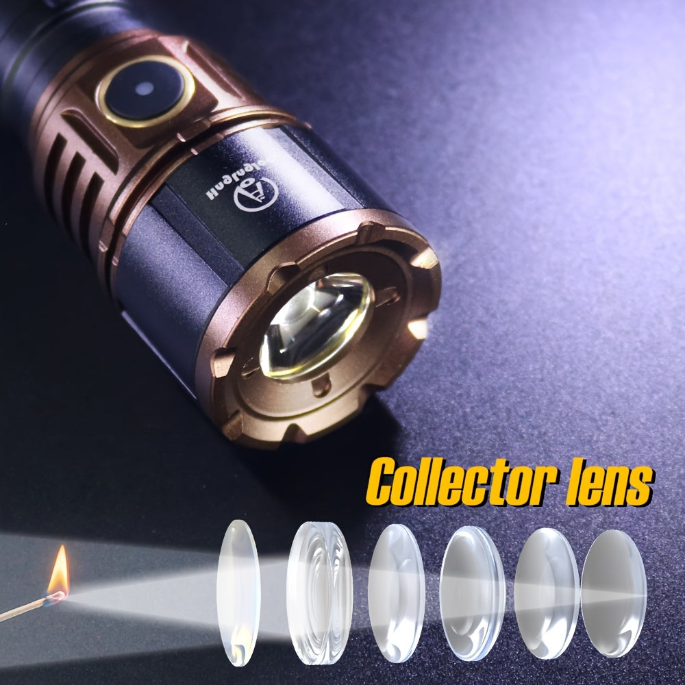 4500 Lumen Aluminum Flashlight with Fire Starter & Fresnel Lens – 21700 Rechargeable Outdoor Survival Torch for Camping Fishing Night Riding Power Outage, Adjustable Beam
