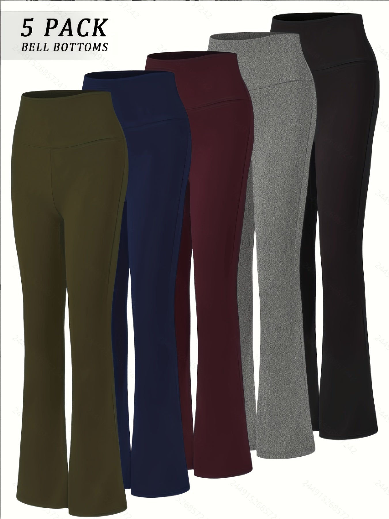 Women's High Waist Flare Yoga Pants 5-Pack Tummy Control Full Length Bell Bottom Leggings - Soft Bootcut Wide Leg Pants for Yoga Gym Dance - Polyester Elastane S M L XL XXL Mixed Colors