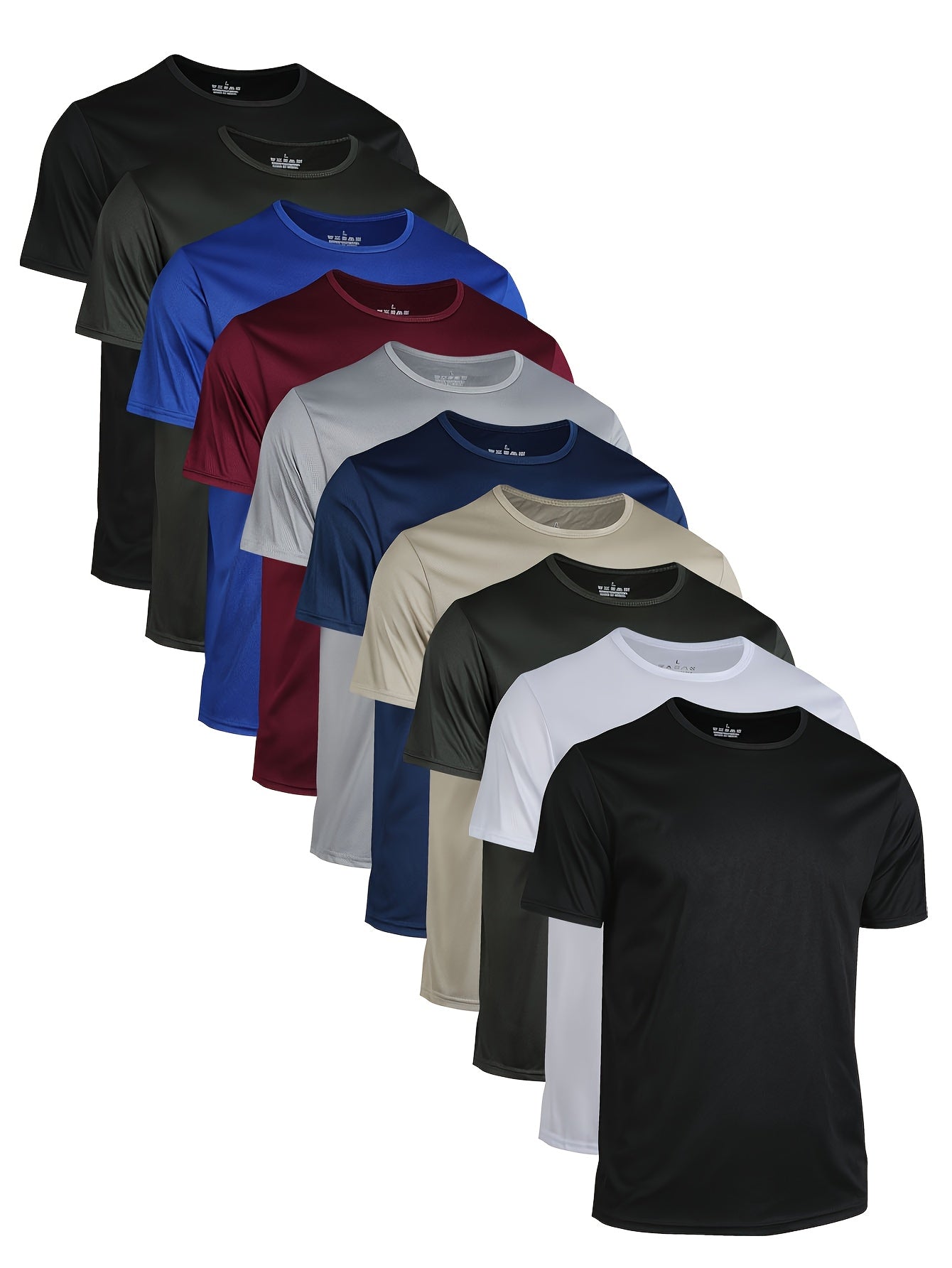 Men's Quick Dry Workout T-Shirts 10 Pack 100% Polyester Moisture Wicking Crew Neck Short Sleeve Gym Running Tees S-XXXL – Breathable Athletic Activewear for Men Outdoor Sports