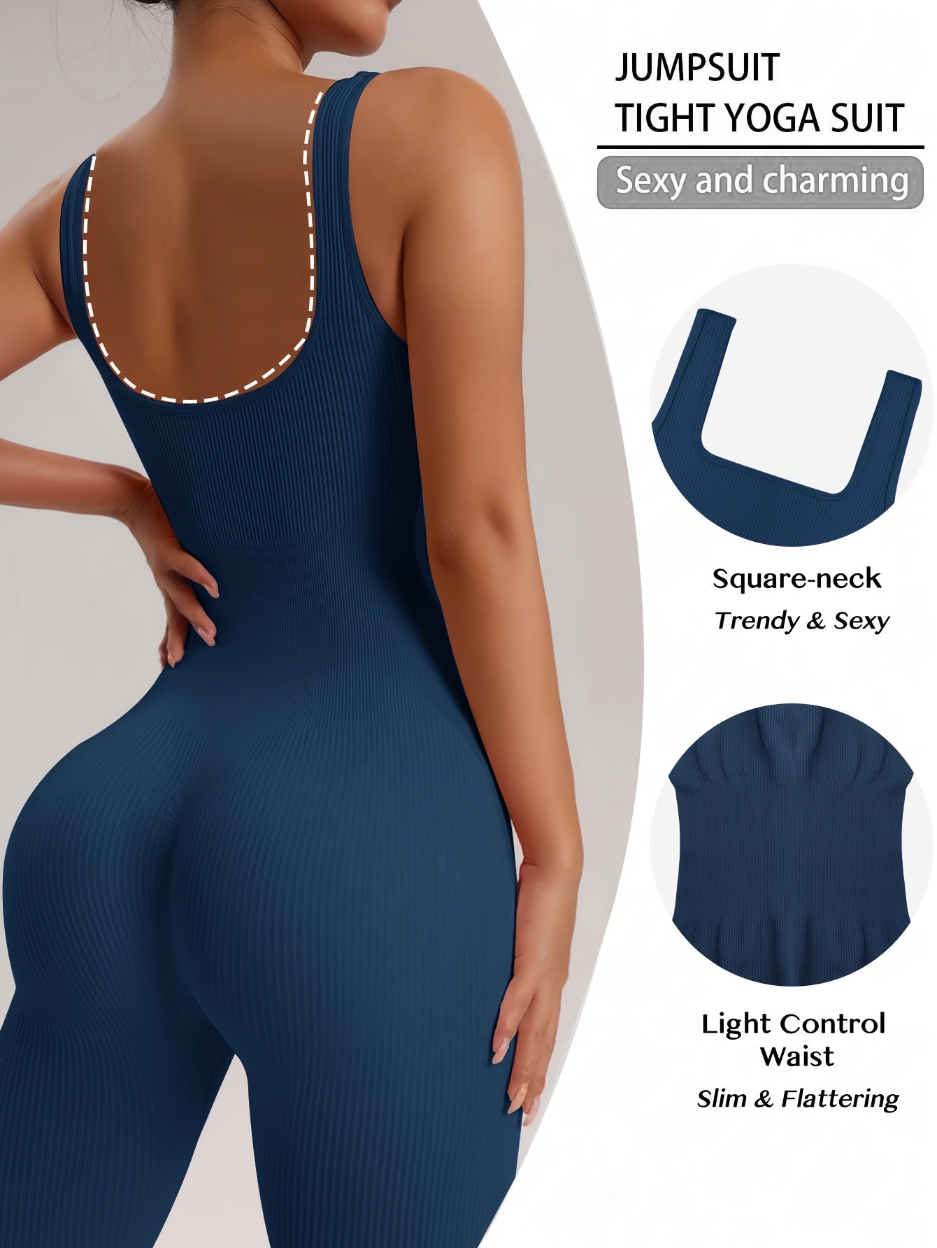 Women's Sleeveless Square Neck Jumpsuit 90% Nylon Stretch Bodysuit for Yoga Pilates Running Fitness Exercise Gym Workout One Piece S M L XL Multicolor