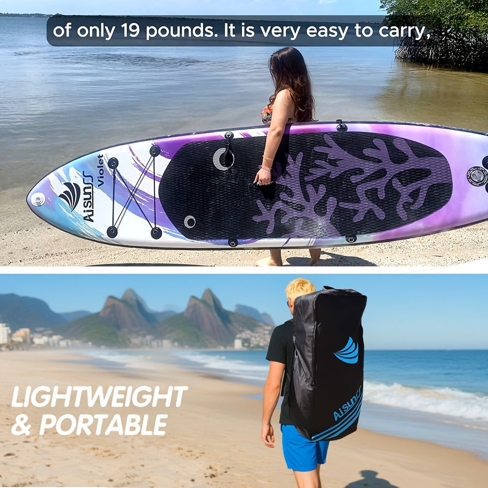 Inflatable SUP Paddle Board for Adults All Skill Levels – Wide Stand Up Board with Carry Bag Hand Pump Waterproof Bag Adjustable Paddle (Blue, Green, Purple)