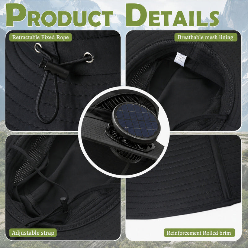 Solar Fan Hat 2 Cooling Fans Wide Brim UV Protection Adjustable – Sun Hat for Men Women Gardening Hiking Travel Outdoor Summer