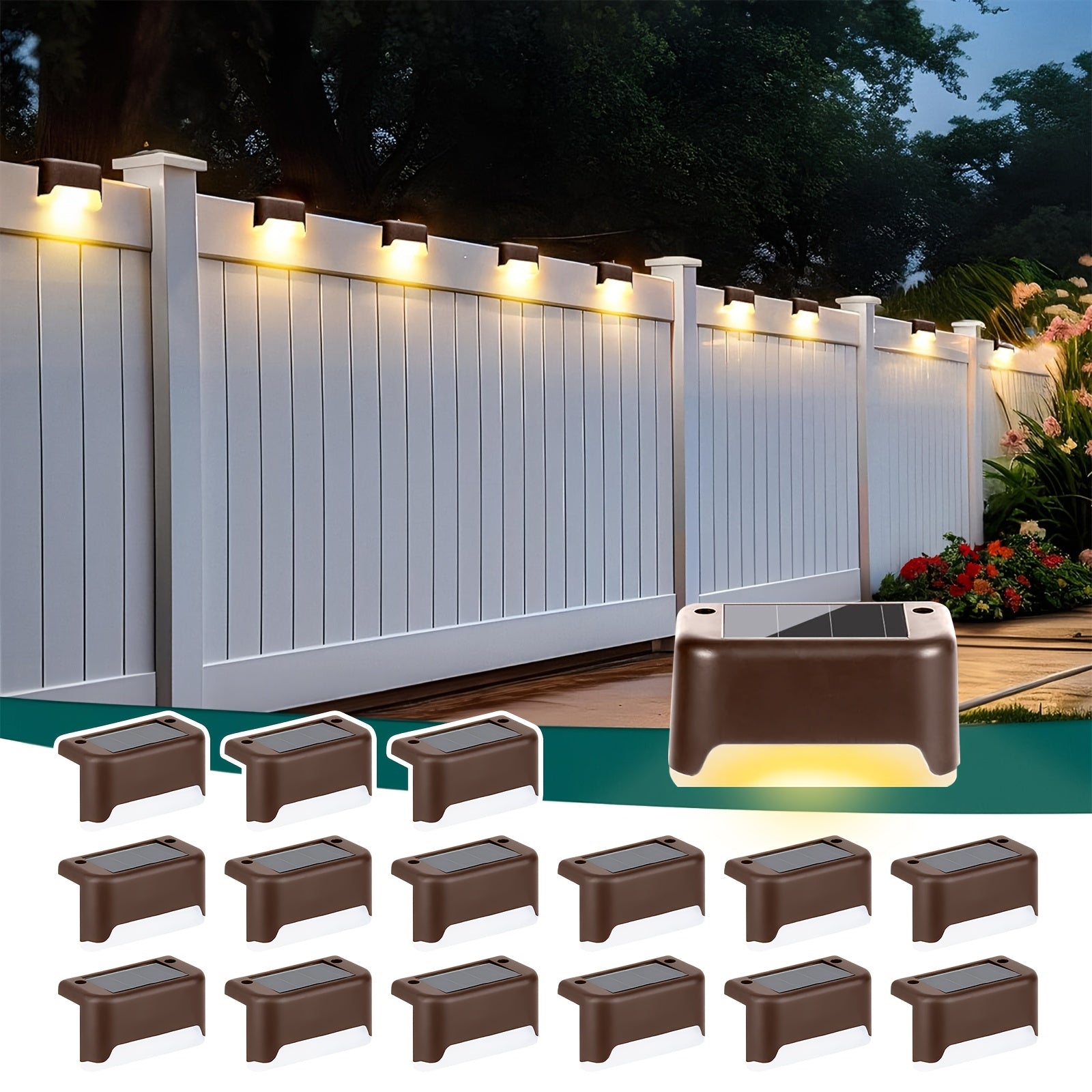 Solar LED Deck Lights Outdoor – 16 or 32 Pack, Auto On/Off Dusk to Dawn, 12-Hour Lighting for Stairs, Fence, Pathway & Patio | Step Lights for Night Safety & Garden Decor, Black/White/Brown