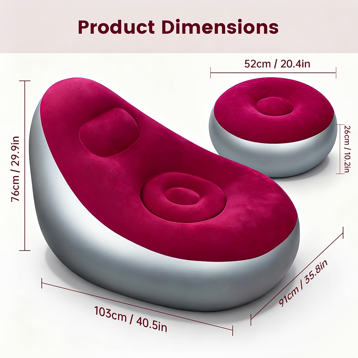 Inflatable Sofa with Footstool 2-Piece Set Heavy Duty Plush Fabric Portable Air Couch with Pump – Indoor Outdoor Camping Beach Backyard Lounge