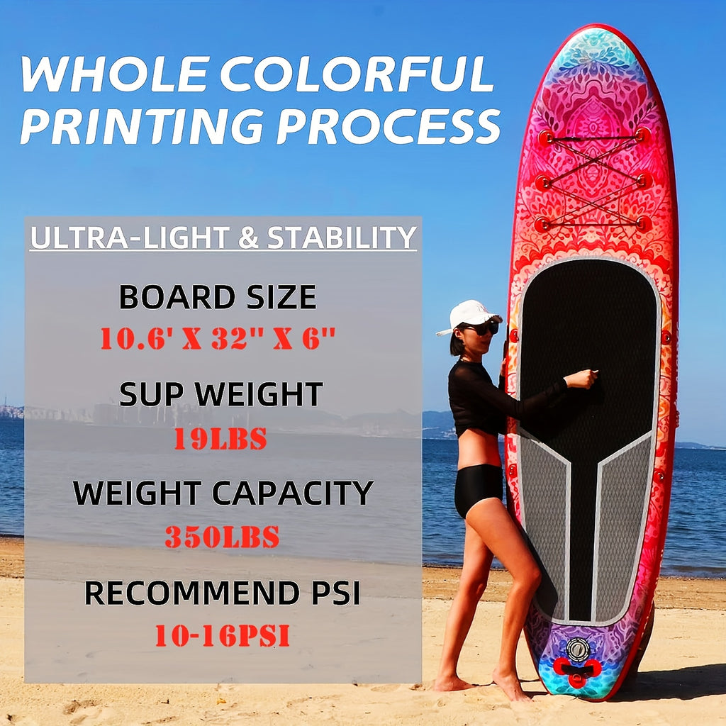 10.6ft Inflatable SUP Paddle Board All Around Yoga Board with Non-Slip Mat Waterproof Phone Bag Double Action Pump Accessories