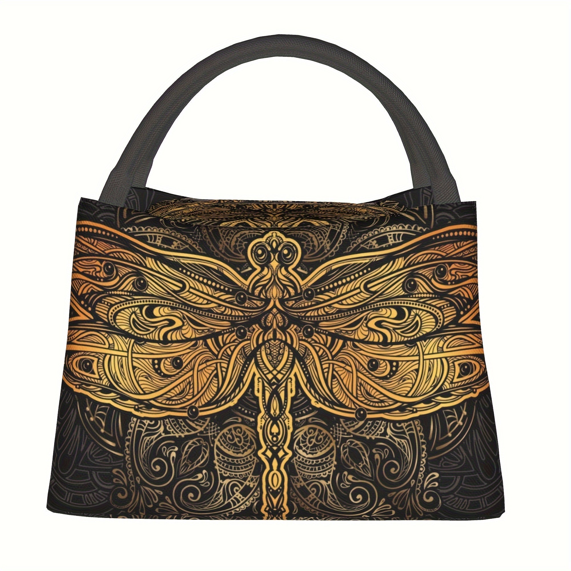 Mandala Dragonfly Insulated Cooler Bag Reusable Lunch Tote – Thermal Food & Drink Bag for Camping Picnic Beach Office Home Restaurant Workplace 11x6.5x7 Inch