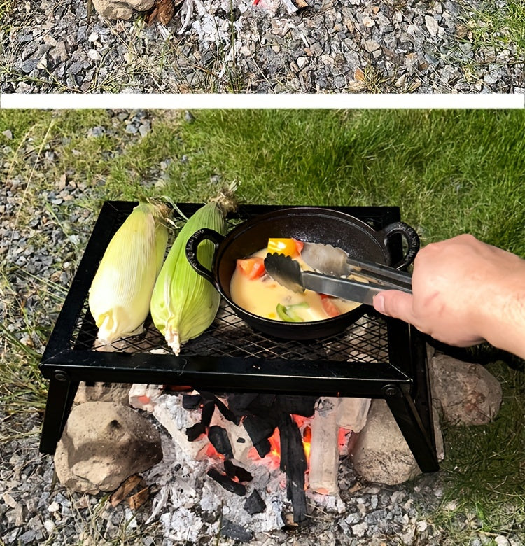 Heavy Duty Bonfire Campfire Grill for Outdoor Camping - Portable BBQ Grill with Firewood Rack, Storage Bag, Food Clips & Cleaning Cloth, RV Picnic Backyard Grill, Gift for Men