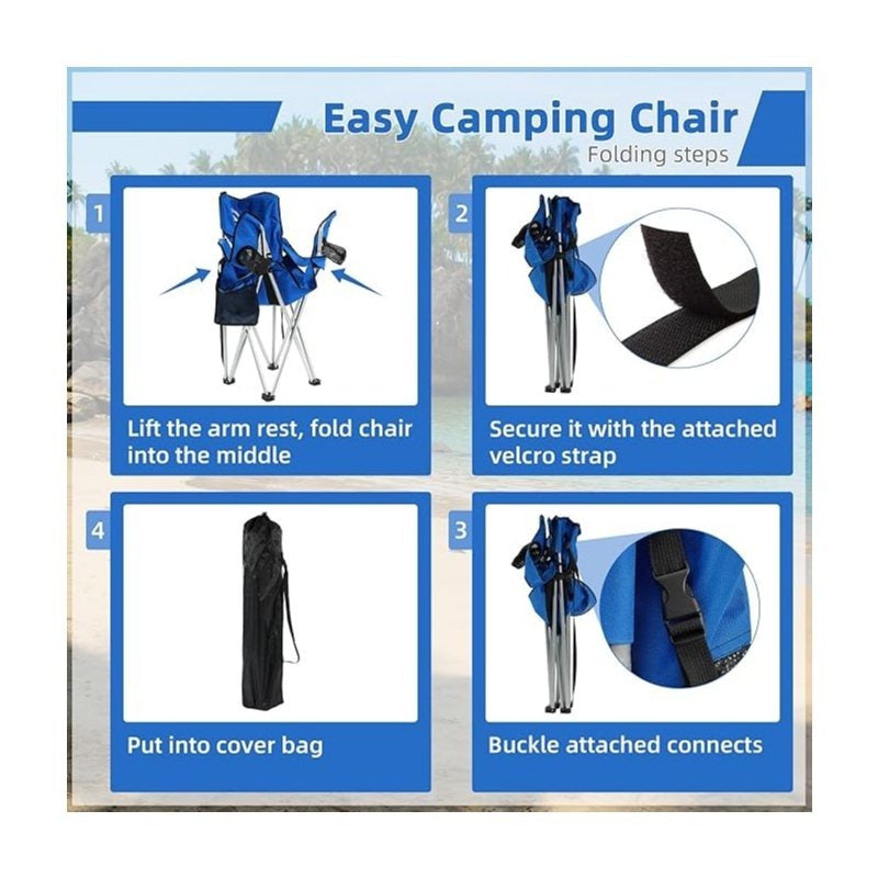 Folding Camping Chair with Canopy Sunshade Portable Beach Chair – 225 lbs Support Wide Seat Cup Holder Carrying Bag for Outdoor Lawn