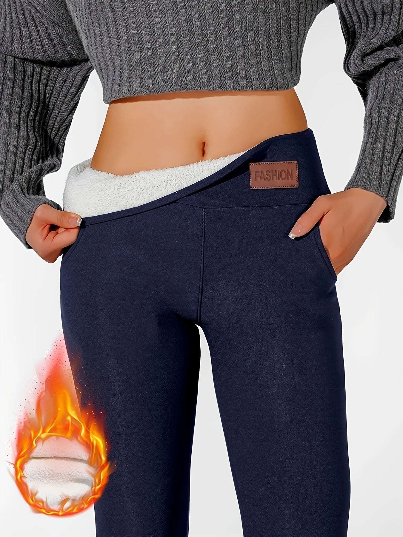 Women's High-Waisted Thermal Leggings Long Pants - Fleece-Lined Stretch Waistband Winter Warm Bottoms - 88% Polyester Knit Fabric - Sizes S-XXL - Fall Winter Thermal Pants for Women