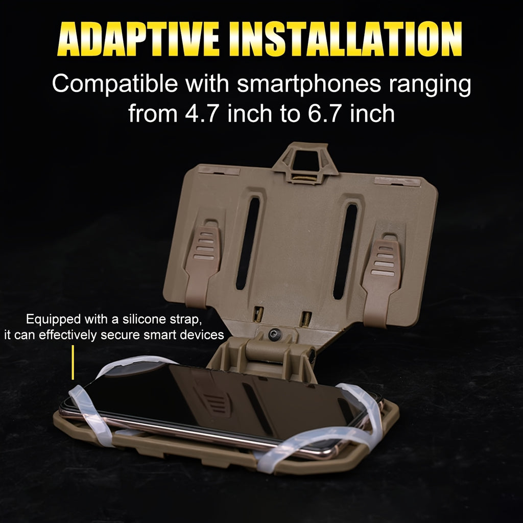 Tactical MOLLE Phone Holder Foldable Navigation Mount for Vest Chest Rig Backpack – Fits 4.7-6.7 Inch Smartphones GPS Nylon TPE Silicone Anti-Slip Quick Attach 30 Second Install for Hiking Hunting Airsoft Milsim Black Dark Green Tan