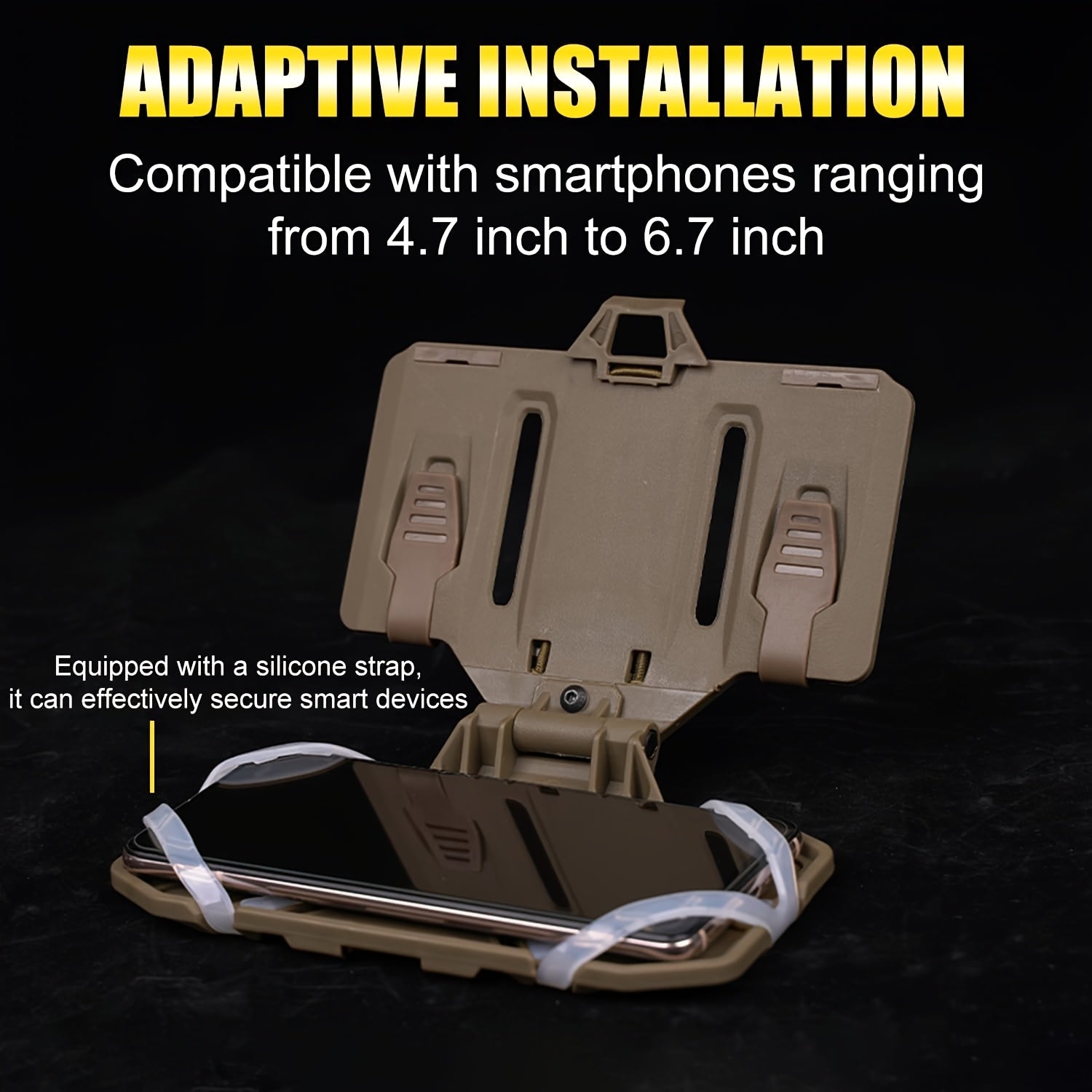 Tactical MOLLE Phone Holder Foldable Navigation Mount for Vest Chest Rig Backpack – Fits 4.7-6.7 Inch Smartphones GPS Nylon TPE Silicone Anti-Slip Quick Attach 30 Second Install for Hiking Hunting Airsoft Milsim Black Dark Green Tan